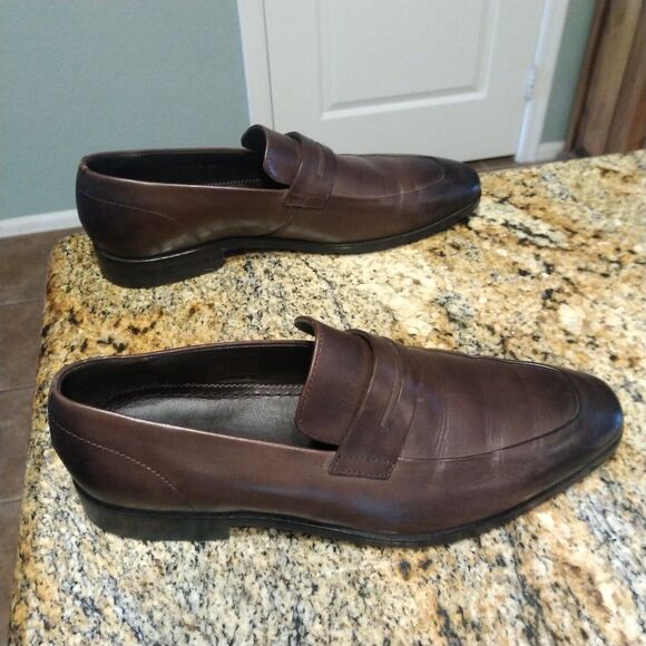 Hugo Boss Penny Loafers Men's 5.5 Dark Brown Leather Dress Highline Slip On - Picture 5 of 12